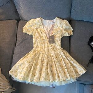 House of CB Imani Yellow Floral Mini Dress Size Small